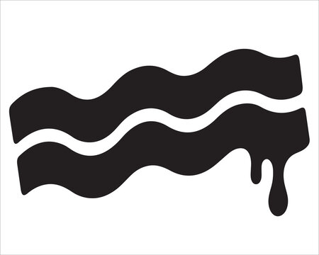 Black silhouette vector of bacon strips with grease drip, minimalist food illustration symbolizing breakfast, meat, pork, cuisine, and restaurant design concepts