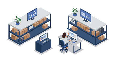 Obraz premium Isometric office setup for e-commerce and online retail management