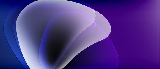 Abstract flowing shapes, purple hues dominate. Soft gradients create depth, smooth transitions, modern aesthetic. Minimalist design, elegant composition.