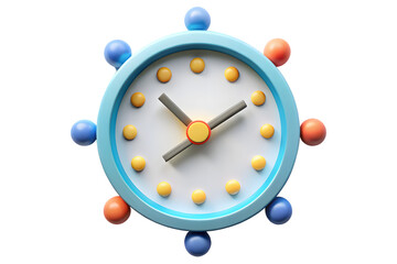 Cartoon clock with blue frame isolated on transparent background shows the time