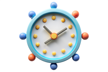 Cartoon clock with blue frame isolated on transparent background shows the time