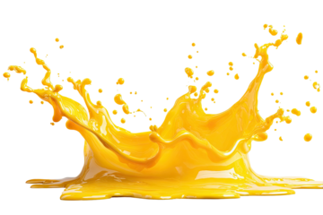 Dynamic yellow liquid splash frozen in mid-air