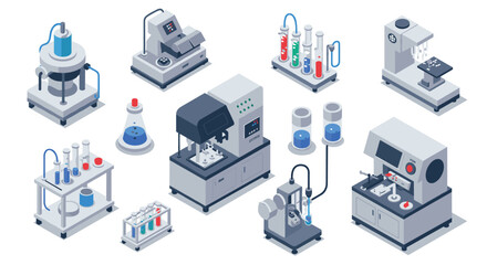 Fototapeta premium Advanced laboratory equipment in isometric design for scientific research concepts