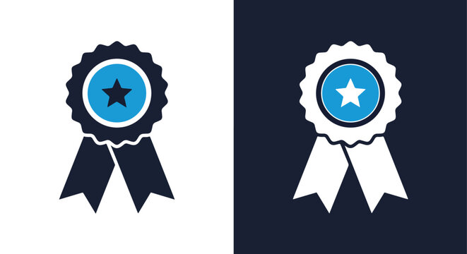 Award rosette badge with star symbol - Vector icon symbol for website - Icon vector - Blue icon vector - Powered by Adobe