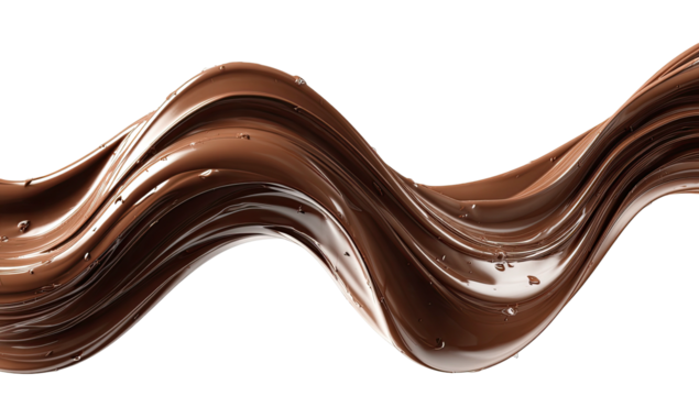 A smooth, glossy ribbon of rich brown liquid swirls and waves