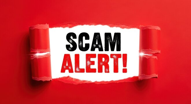 Urgent scam alert warning sign ripped paper concept for online fraud prevention