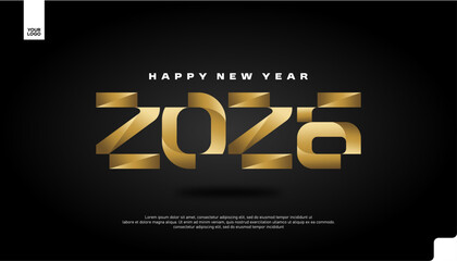 Happy New Year 2026 Golden Luxury Banner Vector with Elegant Typography