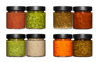 selection of gourmet sauce and pesto jars, delivering authentic italian flavors and vibrant colors to elevate pasta dishes, salads, and appetizers at dinner
