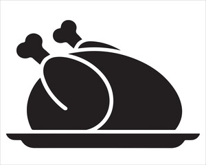 Black roast chicken icon for restaurant or menu design