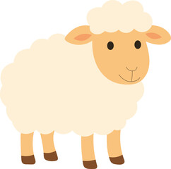 Cute flat vector illustration of a sheep with fluffy wool. Adorable farm animal design .