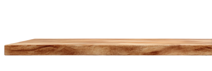 A polished wooden shelf with a natural grain texture