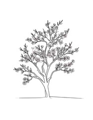 Obraz premium Delicate sketch of a blossoming tree with intricate branches and tiny pink blooms