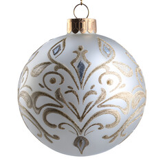 Elegant white christmas ornament with gold glitter pattern