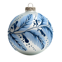 Elegant christmas ornament with blue floral design against a view