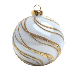Elegant white christmas ornament with golden glitter swirls