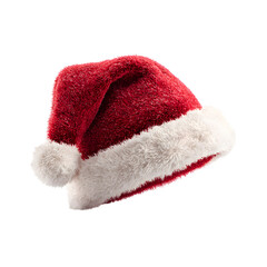 Festive santa hat with white fur trim on a clean shot
