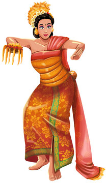 Pendet Traditional Balinese Dance Illustration