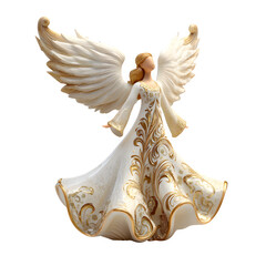 Elegant angel figurine with golden accents on a black studio background shot