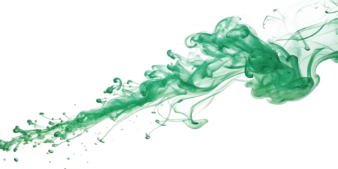 Dynamic Green Liquid Splash and Swirl with Tiny Droplets and Smoke Effect