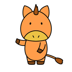 片手をあげたかわいい馬のキャラクター　イラスト