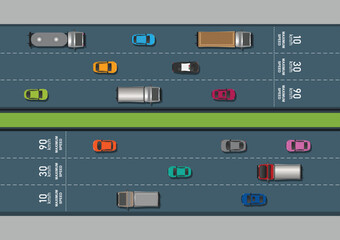 Aerial or top down view of a road with a painted speed limit sign.