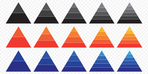 Colorful pyramid chart infographic with segmented levels, hierarchy structure, business data visualization and marketing concept. Levels of triangular pyramid. Triangle pyramid icon. EPS 10.