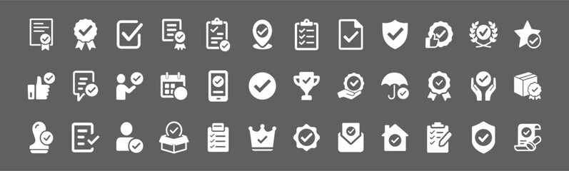 Collection of checkmark icons and approval symbols tick approved. Quality control icon set. 