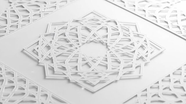 Clean White Arabic Geometric Pattern Slowly Animating.