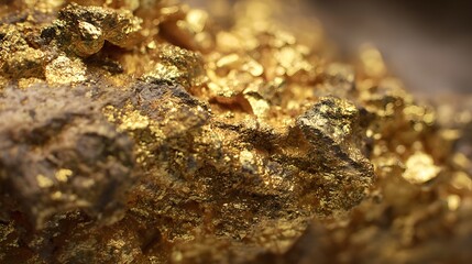 Close Up Gold Nugget Natural Metallic Texture Rich Golden Color. Raw Gold