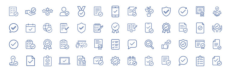 Approval checkmark icons set on transparent background