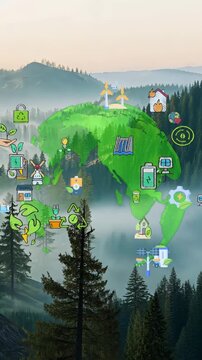 Green forest aerial view and environmental technology concept. Green tech. Ecology. Green transformation. GX. SDGs.
