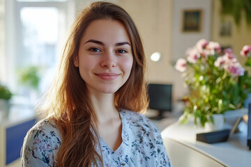 Female receptionist work at her workplace in a hotel, generative AI image