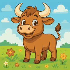 cartoon vector image of a bull in the park