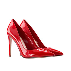 Pair of shiny red high heel shoes, fashion and elegance.