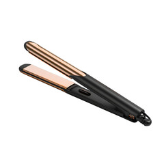 Sleek rose gold and black hair straightener for stylish hair styling.