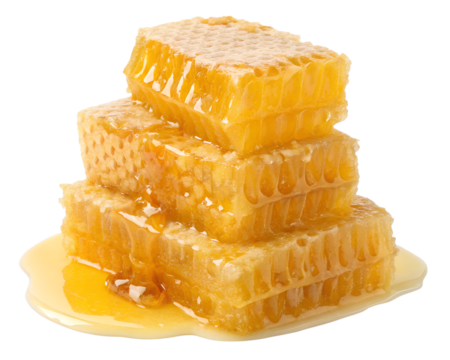 Stacked Blocks of Golden Honeycomb Drizzled with Thick Dripping Honey