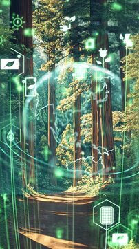 Green forest aerial view and environmental technology concept. Green tech. Ecology. Green transformation. GX. SDGs.