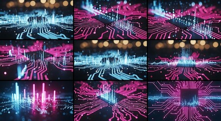 Abstract Circuit Board Visualization - Digital Data Flow and Processing.