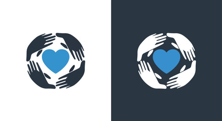Hands circling blue heart unity concept - Vector icon symbol for website - Icon vector - Blue icon vector