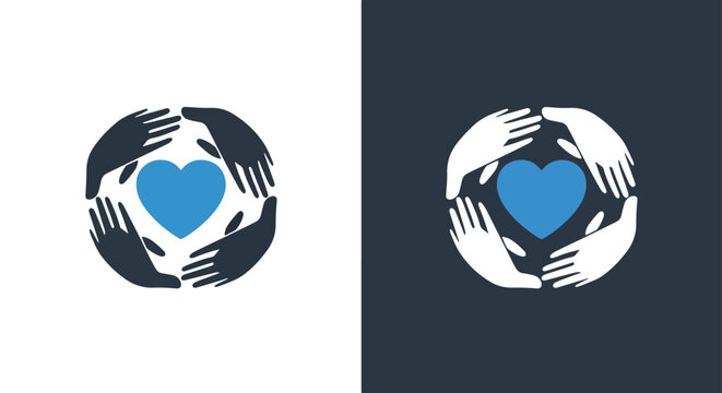 Hands circling blue heart unity concept - Vector icon symbol for website - Icon vector - Blue icon vector