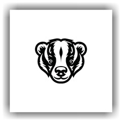 Honey badger head, minimalist black and white vector. The strong lines and sharp facial expression reflect strength, assertiveness and courage.