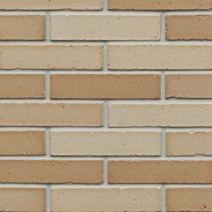 Obraz premium Close up view of a brick wall with light brown and beige bricks in a horizontal pattern.