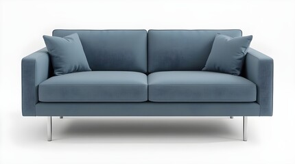 Obraz premium Blue-gray colored sofa isolated on a white background. It exudes comfort, simplicity, and modern elegance suitable for a stylish living space.