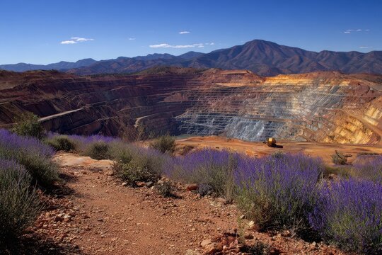 Arizona Copper. Lavender Open Pit Copper Mine in Bisbee, Arizona showcasing Terrace Mining Environment