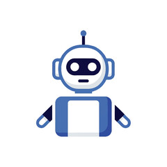 Modern flat minimal 2D vector icon of a friendly robot character. Illustration of a chatbot or artificial intelligence assistant isolated on a white background