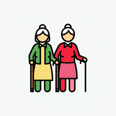 Two elderly women with canes, icon illustration for care, retirement, and assistance