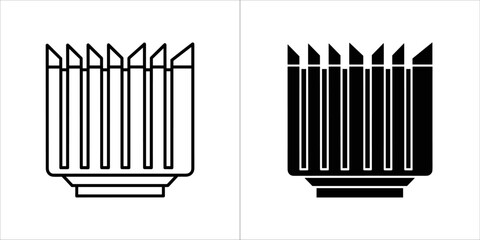 Set of two icons representing a heatsink, one in outline and one in solid black