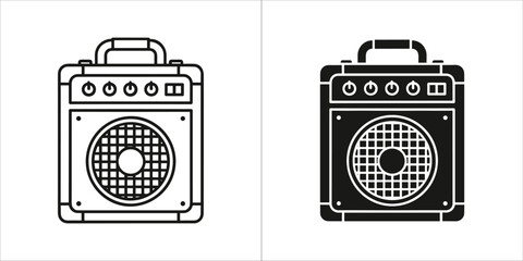 Line art and silhouette of a guitar amplifier