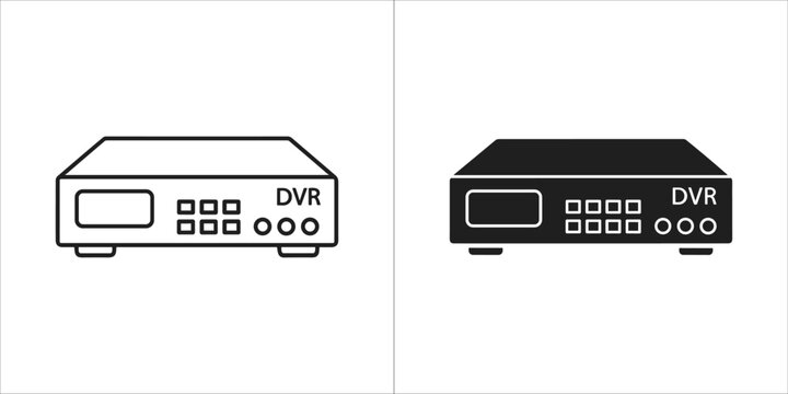 Set of two icons representing a dvr device, one in outline and one in solid black