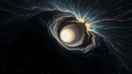 A dark matter vortex warping the fabric of spacetime, with light bending into impossible shapes.